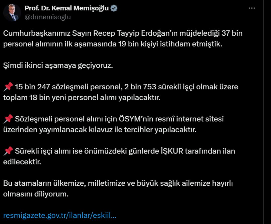Sağlık Bakanı Memiyoğlu 