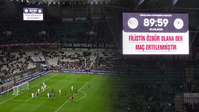 Konyaspor-Filistin maçında dikkat çeken an! Karşılaşma 89.59'da bitirildi